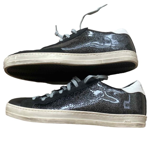 P448 Shoes - P448 Sneakers Black Leather and Glitter Sz 39-8.5/9 Glam Grunge Streetwear Chic